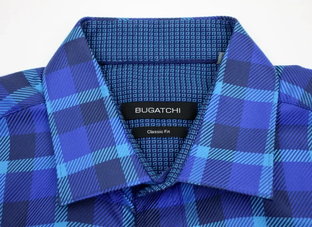 Bugatchi Uomo Shirt Mens M Classic Fit Cotton Blue Plaid Long Sleeve